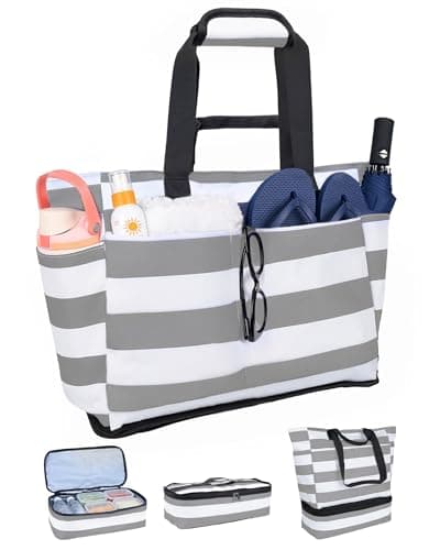 NBERMOTION Beach Bag with Detachable Cooler, 62L Large Beach Bags Waterproof Sandproof for Women (Grey) - Image 1