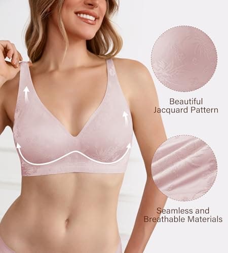 DEANGELMON Bras for Women No Underwire Seamless Wireless V Neck Comfort Bra Back Smoothing T-Shirt Bras (1P3,XL) - Thumbnail 3