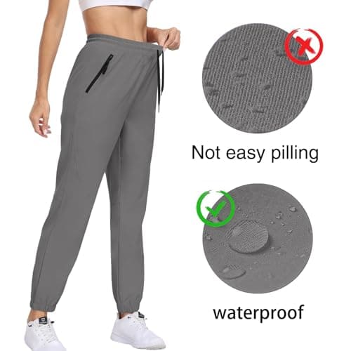 Hiking Pants Women Water Resistant Quick Dry UPF 50+ Cargo Joggers Zipper Pockets Elastic Waist Drawstring Lightweight Work Casual Travel Dark Gray XXL - Thumbnail 5