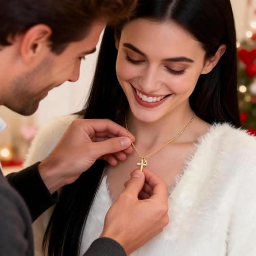 Small Cross Necklace for Women Mother`s Day Gift 18K Gold Plated Faith Cross Pendant Necklace Chocker Necklace with Gift Box Dainty Cross Crucifix Necklace Female Gifts Daily, Mother`s Day (Golden) - Thumbnail 3