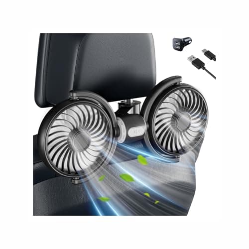 Coepuske Car Fans for Backseat Kids, Dual Head USB Car Fans That Blow Cold Air with Car Charger, Independently Controlled Powerful 360° Rotatable 3 Speeds Car Seat Fan for Vehicles RV SUV Truck - Image 1