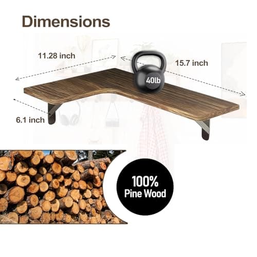 ZOESEEK Corner Floating Shelves, Set of 5 L-Shape Wood Wall Mounted Shelves for Bathroom Kitchen Bedroom Living Room Laundry Room Home Decor, Wood Corner Shelves Rustic Brown - Thumbnail 2