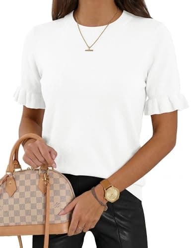 LaGracia Womens Summer Tops Cute Puff Short Sleeve Sweater Spring Outfits Fashion Crewneck Business Causal Work Clothes Fashion 2026 White M - Image 1