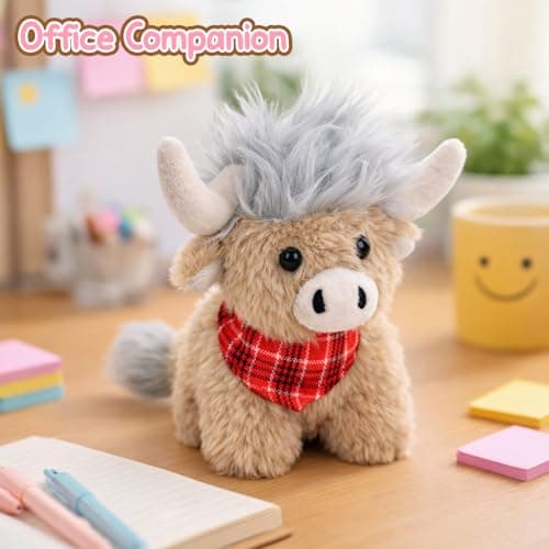 Mushymallow Sitting Highland Cow Stuffed Animal Soft Highland Cow Plush Toy Cute Birthday Gifts for Boys Girls Kids Toddlers,Gray - Thumbnail 4