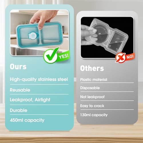 STARNOOK Stainless Steel Snack Containers,Food Storage,2 Compartment,Condiment Containers with Lids,Snack Containers 1 PCS - Thumbnail 2