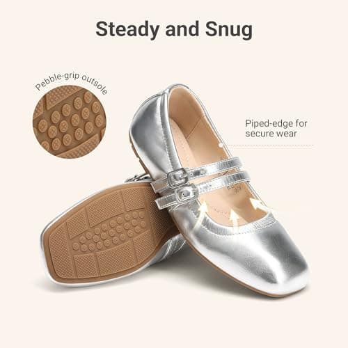 DREAM PAIRS Girls Dress Shoes Slip on Ballerina Flats Mary Jane Ballet Shoes for Wedding/Party,Size 5 Big Kid,Silver,SKFA26004K - Thumbnail 5