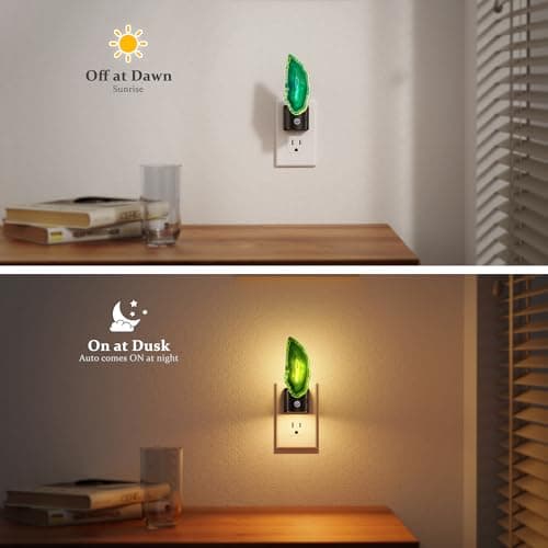 JandCase Night Lights Plug into Wall, Agate Night Light, Dimmable Night Light Aesthetic Crystal, Dusk to Dawn Sensor, Healing Stone Agate Decorative Nightlight for Home Living Room - Thumbnail 2