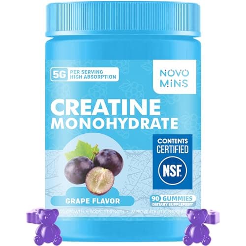 novomins Creatine Monohydrate Gummies 5000mg for Men & Women, Chewables Creatine Monohydrate for Muscle Strength, Muscle Builder, Energy Boost, Pre-Workout Supplement(90 Count)-Grape Flavor. - Image 1