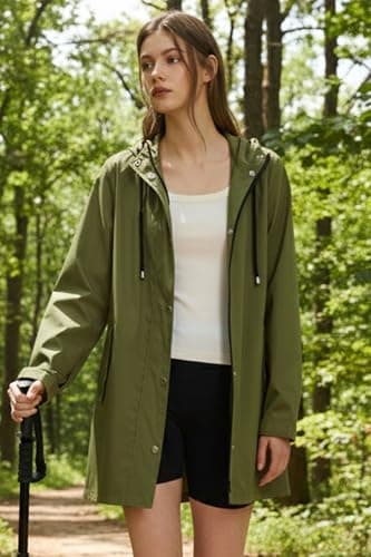 Orolay CHIIONE Women's Waterproof Long Rain Jacket Hooded Windbreaker Trench Coat Lightweight Packable Raincoat for Travel Outdoor - Thumbnail 3