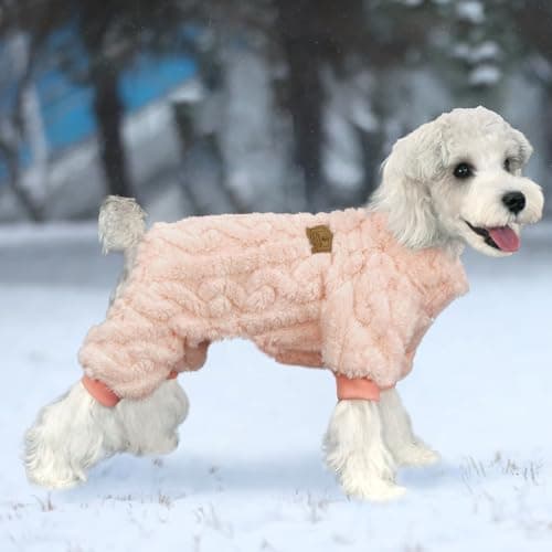XPUDAC Dog Sweater, Dog Winter Clothes for Small Medium Dogs Girl Boy Fleece Pet Pajamas for Winter Christmas, Peach-Small - Thumbnail 4