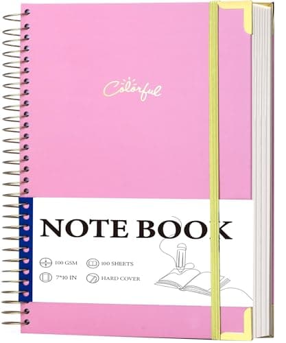 Yoment Hardcover B5 Spiral Notebook 200 Pages with Folder Pockets, College Ruled Notebooks for School Home 7 X 10 Aesthetic Cute Notebooks for Women, Pink