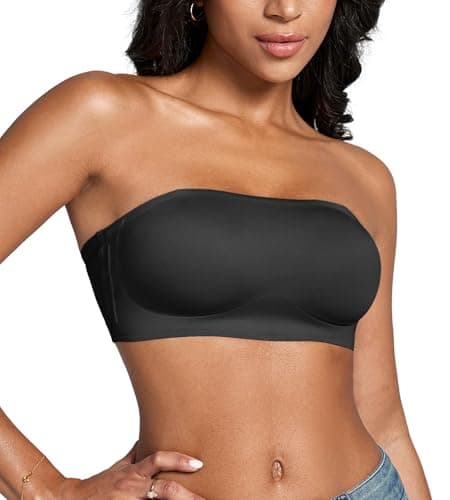 DEANGELMON Strapless Bra for Women Non-Slip Silicone Bandeau Bra Wireless Clear Straps Comfy Tube Top Bralette Black(1P1,XL)