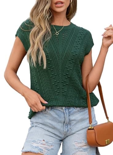 Dokotoo Sweaters Vests for Women Summer Tops Green Knit Tank Top for Women Spring Outfits Clothing 2025 Trendy Pullover Sweater Oversized Loose Shirts Fit Crew Neck Cropped Size XX-Large - Image 1