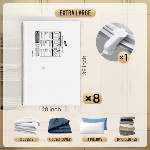 TAILI 8 Pack Vacuum Storage Bags, Jumbo Size 39x28 inch, LONG SIDE ZIP Vacuum Seal Bags for Beddings, Extra Large Storage Space Saver for Clothing, Comforters, Blankets, Pillows - Thumbnail 3