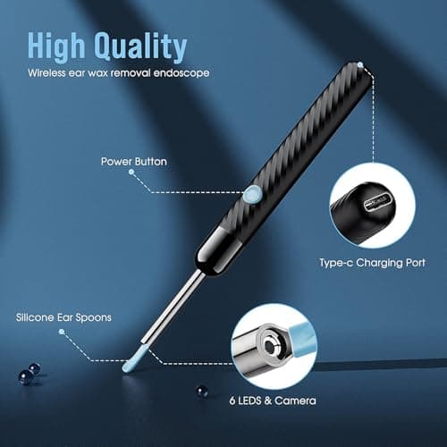 LEIPUT Ear Wax Removal - Earwax Remover Tool with 8 Pcs Ear Set - Ear Canal Cleaner with 1080P Camera - FSA HSA Eligible - Ear Cleaning Kit with 6 Ear Spoon - Ear Camera for iOS & Android (Black) - Thumbnail 3
