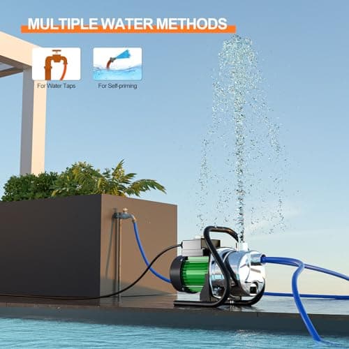 SHANGDA Water Transfer Pump 110V Shallow Well Pump 1.2HP 1200GPH Electric Portable Garden Pressure Booster Pumps for Sprinkler Irrigation Lawn with Adapters, Green - Thumbnail 4