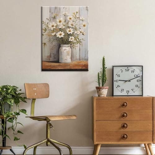 Rustic Farmhouse Daisy Canvas Wall Art Vintage Country Floral Wall Decor Picture Modern Flower Poster Print for Living Room Bedroom Bathroom Decoration 12x16in - Thumbnail 5