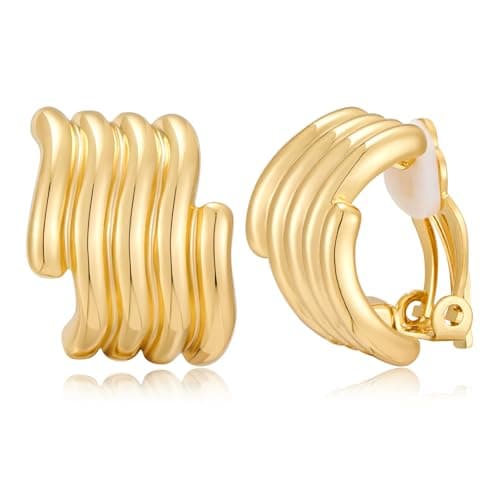 CUFELMU Gold Textured Non Pierced Earrings for Women Trendy Minimalist Clip-on Earrings Fashion Jewelry - Image 1