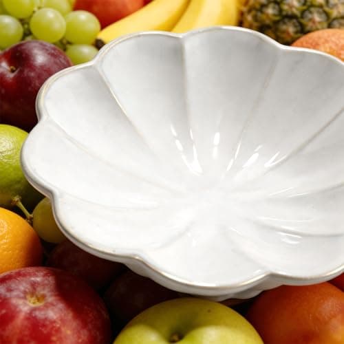 ISTOOLL Ceramic Fruit Bowl, 8 Inch White Decorative Bowl for Home Or Table Decor, Pedestal Design, for Kitchen Counter, Bread Candy Snacks Organizer, Seasonal Centerpieces - Thumbnail 3