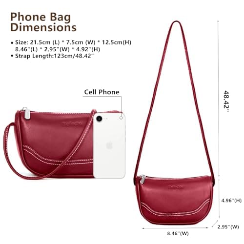 Trendy Crescent Moon Bag for Women, Burgundy Genuine Leather Crossbody Purse for Gallery Visits and City Walks, Minimalist Small Hobo Handbag - Thumbnail 4