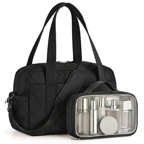 Percover Gym Bag for Women, Lightweight Quilted Travel Duffle Bag & Weekend Bag, Carry On Gym Duffle with Organized Compartments for Yoga & Short Trips, Black - Image 1