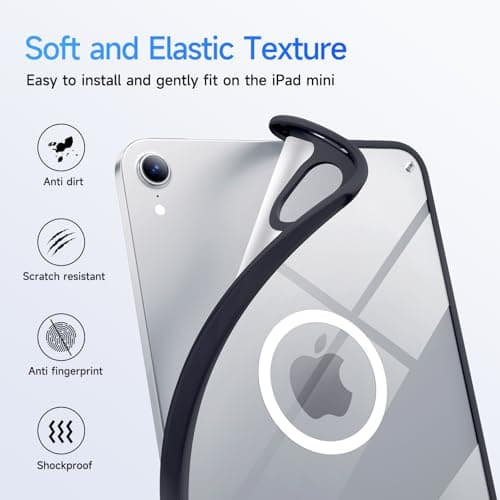 SANDUODD Case for iPad mini A17 Pro, iPad mini 6 case, Compatible with Magsafe, Clear Back with TPU Frame, Slim Lightweight Protective iPad mini Case (Midnight Black) - Thumbnail 3