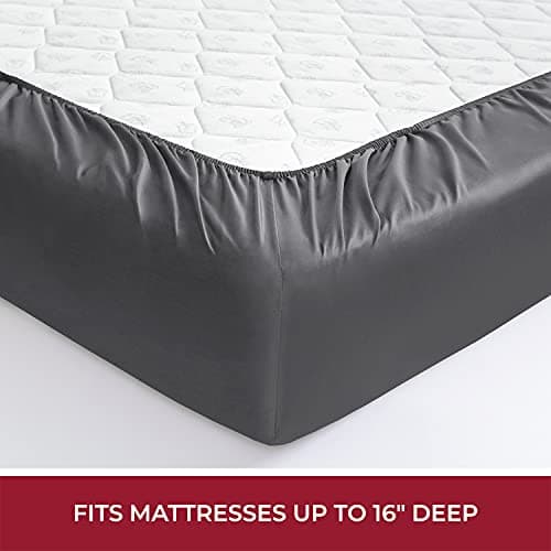 Mellanni 400 Thread Count Cotton Sateen Bedding Set - 4 Piece Bed Sheets Set - Fits Mattresses up to 16" Deep - Cooling Sheet for Hot Sleepers (Full, Gray) - Thumbnail 4