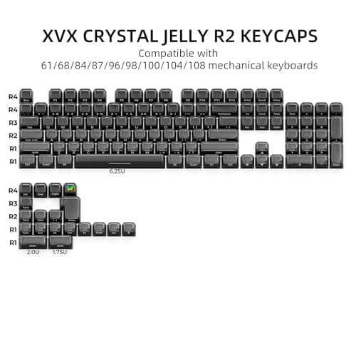 OHY XVX Starry Side-Printed Translucent Black Crystal MDA Profile Keycap Set (Sparkle Finish), 122-Keys Double Shot PC+ABS for MX Switches & ANSI Layout Mechanical Keyboards-Black - Thumbnail 3