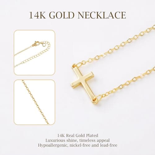 PNNY AMDA Gold Cross Necklace: 14K Gold Sideways Cross Necklace Pendant Small Simple Cute - Religious Gifts Faith Jewelry Easter Basket Stuffers (01 Sideways) XL-SZJ-HENG - Thumbnail 3