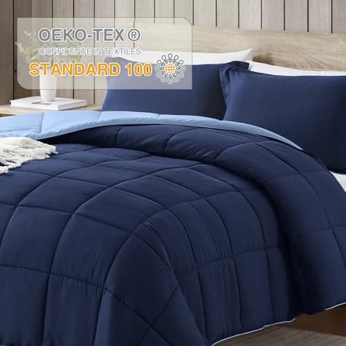 satisomnia Queen Comforter Set, Navy Blue Bedding Comforters Queen Size, 3 Pieces Down Alternative Bed Comforter Lightweight, Soft Quilted Bed Set Breathable, Reversible All Season Bedding Sets - Thumbnail 3