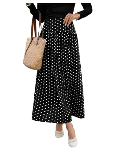 Milumia Women's Polka Dots Print Flowy Long Skirt Elegant Pleated High Waisted Flared Maxi Skirts Multi Black Medium - Image 1