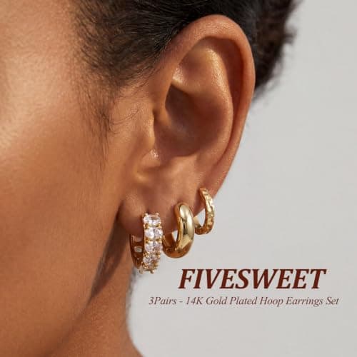 3 Pairs Small Huggie Hoop Earrings Set for Women, Hypoallergenic 14K Gold Plated Hoops Stacks for Multiple Piercings, Dainty Cute Mini Lightweight Cartilage Studs Trendy Jewelry Gift (Set-1) - Thumbnail 3