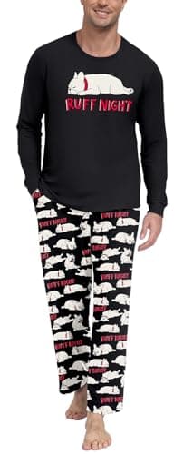 PrinStory Ruff Night Funny Dog Pajamas For Men - Cute Sleeping Puppy Graphic Sleepwear Cozy Dog Lover Loungewear Pet Owner Gift Pajamas Set L - Image 1