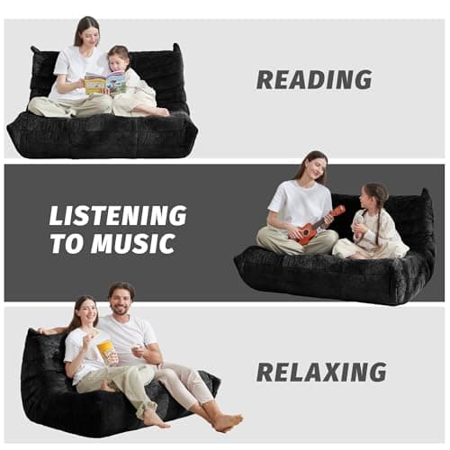 Homguava Bean Bag Chair, Giant Beanbag Chairs for Adults, Memory Foam Fireside Chair, Large Lazy Floor Sofa, Sofa Couch with High-Rebound Foam, Lounge Chair for Living Room, Bedroom (Black, Loveseat) - Thumbnail 5