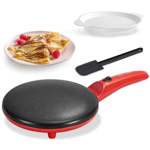 Crepe Maker Electric, 8" Crepe Pan Nonstick with Batter Spreader & Dipping Tray, 800W Quick Heat-Up & Auto Temperature Control for Perfect Pancakes, PFOA & BPA Free, Easy Clean Red - Image 1