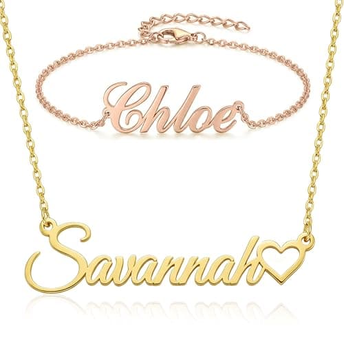bccpnl Personalized Name Necklace — 18K Gold Plated Nameplate, 14 Fonts, Includes Custom Icon, Necklace Gift for Girl/Women/Mom (Birthday, Mother’s Day). - Image 1