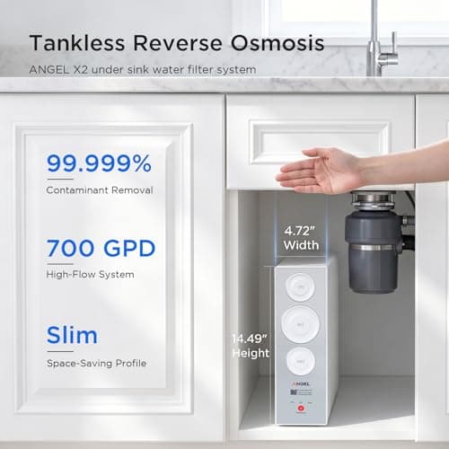 ANGEL X2 Tankless Reverse Osmosis Water Filter System, 700GPD, Removes 99% PFAS, Tested to NSF/ANSI 58, 42 & 372 Standards, 2.5:1 Pure to Drain, Reduce Chlorine, TDS, Under Sink RO System with Faucet - Thumbnail 2