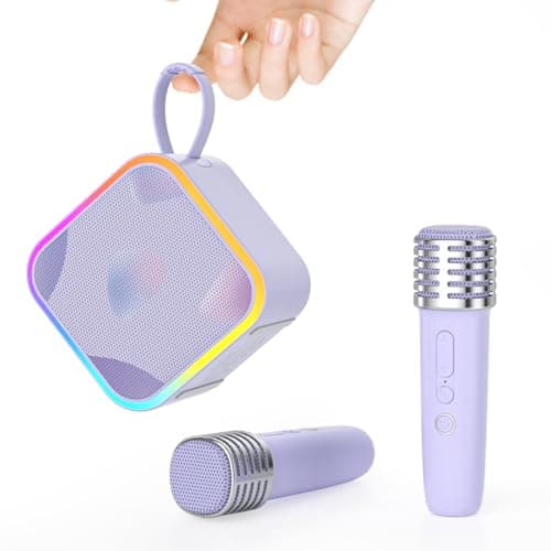 Mini Portable Karaoke Machine with 2 Wireless Mic,Home Karaoke System for Kids,Travel/Birthday Parties/Holidays,Bluetooth Speaker with Carry Handle,Ideal for Ages 3-12 - Image 1