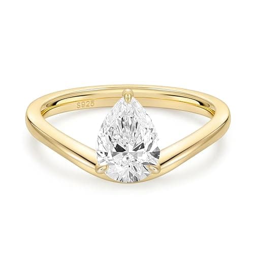 EAMTI 2CT 925 Sterling Silver Engagement Rings for Women Pear CZ Bands Solitaire Cubic Zirconia Curved Wedding Promise Gold Rings for Her Size 9 - Image 1