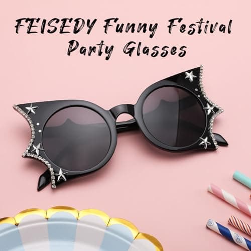 FEISEDY Women Men Funny Sunglasses, Butterfly Shaped Bat Shades for Halloween and Party B4142 - Thumbnail 6