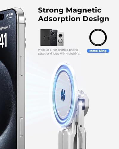 Viozon Portable Laptop Stand for Desk, Foldable Adjustable Computer Riser with Magnetic Phone Holder, Aluminum Laptop Stand for 10–16” Laptops & 4–13” Phones/Tablets (Silver) - Thumbnail 6