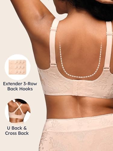 Cuteio 2 PCS Wireless Jelly Bras for Women No Underwire S/M, Seamless Comfortable Jacquard Bralettes, Padded Convertible Bra, 2PCS, S, Skin+Gray Pink - Thumbnail 5