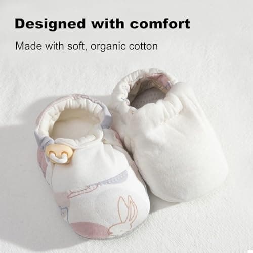 HOVELL Baby Booties Adjustable Toggle Slipper Newborn Stay-on Boots Soft Cozy Cotton Non-Slip Shoes for Infants Girls(PinkRabbit,6-12Months) - Thumbnail 6