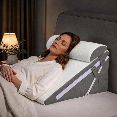 Adjustable Wedge Pillow Set 3PCS, Cooling Gel Memory Foam Bed Wedge with Washable Cover, Extra-Wide Support for Elevated Sleeping, Acid Reflux, Snoring, Post Surgery Recovery, Seniors, White/Dark Grey