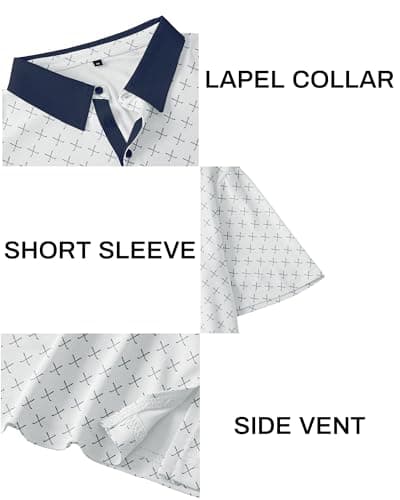 KUYIGO Mens Golf Polo Shirts Moisture Wicking Performance Short Sleeve Collared Shirt Casual Print Golf Shirts XL Print White - Thumbnail 6
