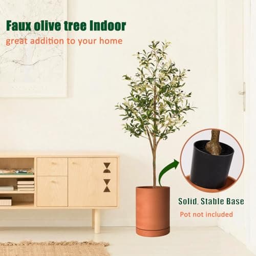 6ft Artificial Olive Trees Indoor, Faux Olive Tree 6 Feet Fake Plants with Realistic Leaves Olive Silk Tree Home Bedroom Housewarming Gifts - Thumbnail 3