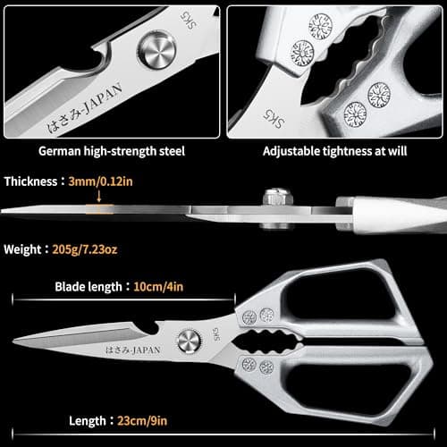 Heavy Duty Kitchen Scissors Food: Cuts 4X Easier with Japanese Steel Blade - Thumbnail 4