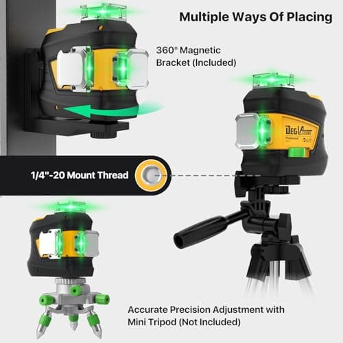 Laser Level 360 Self Leveling,DEGLASERS 3x360 Green Cross Line Laser Level for Construction and Picture Hanging with Rechargeable Battery(30Hrs), Remote Control, Magnetic Bracket, Portable Bag - Thumbnail 4