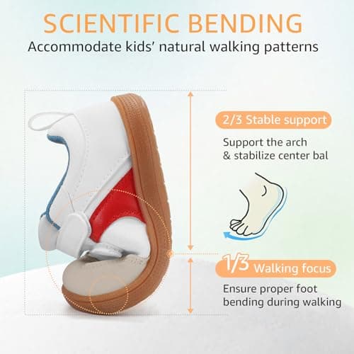 STQ KIDS Toddler Wide Toe Box Shoes Barefoot Boys Girls Sneakers Zero Drop Kid Tennis Running Shoes Lightweight First Walking Shoe Outdoor Activities School White Red Size 5 - Thumbnail 6