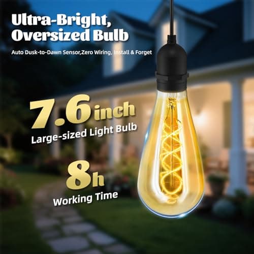 Solar Hanging Lantern Outdoor 2 Pack – Amber Glass Edison Bulb, Waterproof Hanging Solar Lights, Auto On/Off Warm White Decorative Lanterns for Patio, Garden, Yard, Porch, Tree - Thumbnail 5